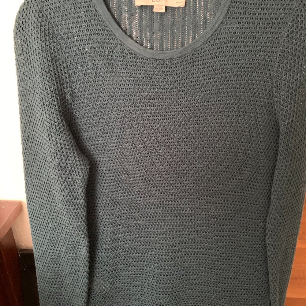 Loft green cotton knit sweater medium petite